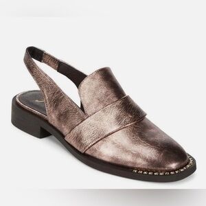 Free People Abbey Road Slingback Metallic Pink Leather Flats Gold Rhinestones 39